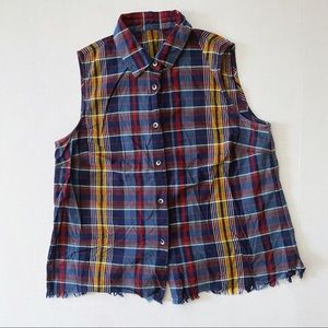 Madewell plaid sleeveless raw edge blouse